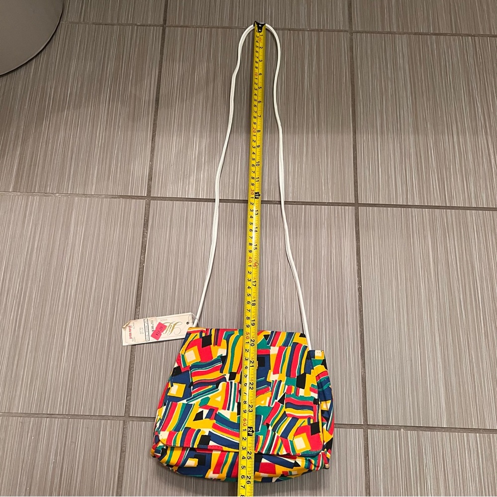 Vintage 80s Multicolor Crossbody Strap Purse Bag geometric NWT new satchel - Picture 6 of 10